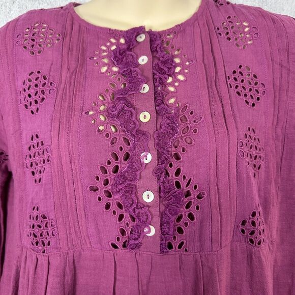 Sundance Chantae Eyelet Dress Pintuck Long Sleeve Buttons Womens XS Pink NWT - Picture 3 of 11